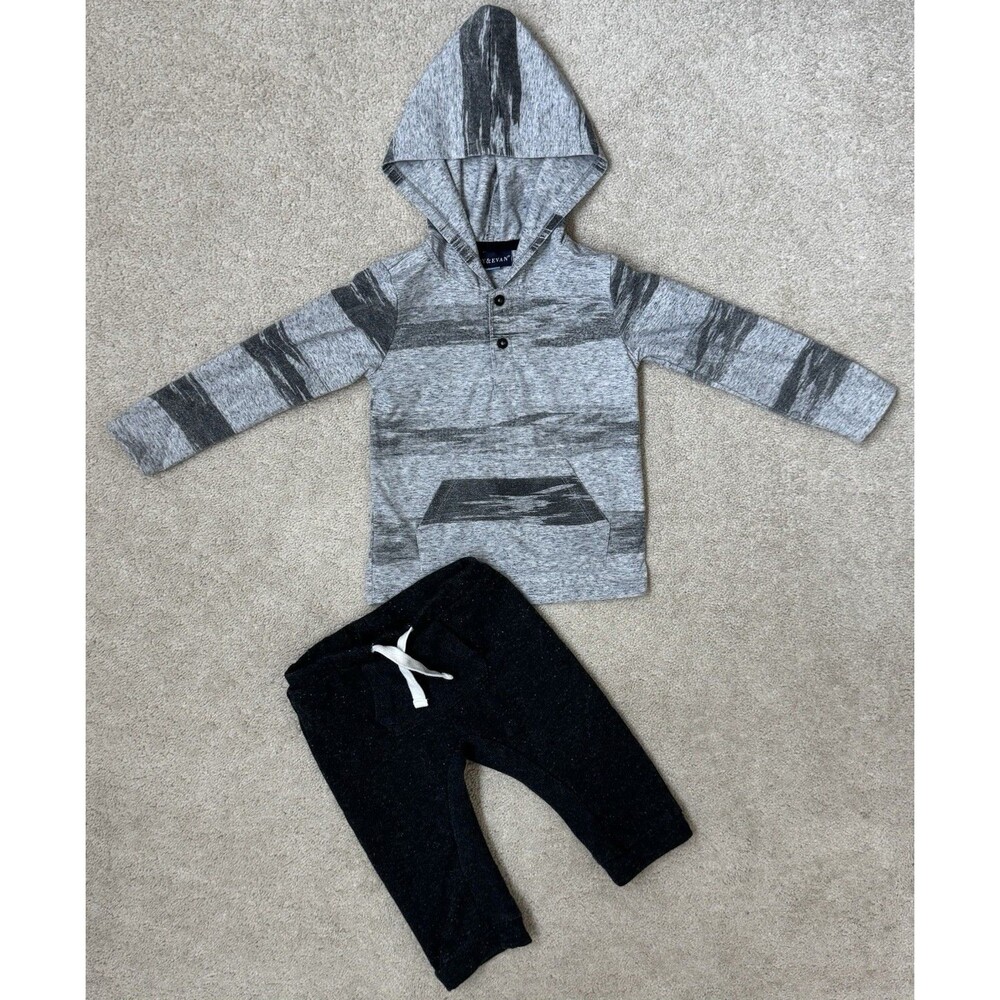 Andy & Evan Fall Long Sleeve Hooded Top/Pant Matching Set Size 18/24 Month